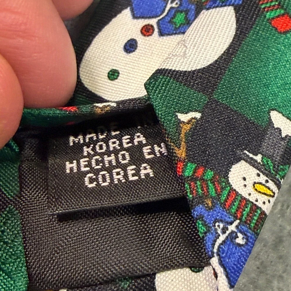 Yule Tie Greetings‎ Hallmark Christmas Tie Green Black Snowman Christmas Tree
